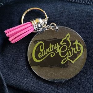 Country Girl Keychain Black Pink Green